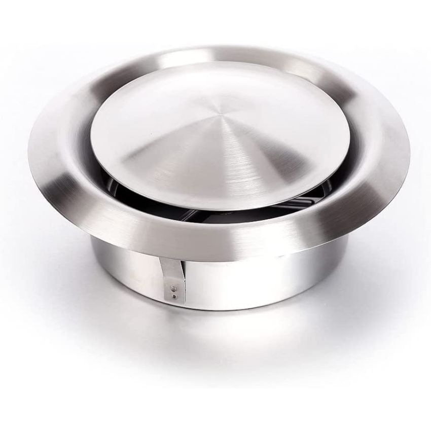 DOMUX DMX-100-SV Bouche VMC 100 mm en acier inoxydable bross&eacute; - R&eacute;glable - Inox 304 - Extraction/Insufflation - Pour conduit VMC et hotte - Installation mur ou plafond