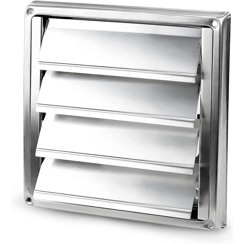 DOMUX DMX-100-SMS Grille de Ventilation Inox 100 mm pour Hotte, Extracteur et Sèche-Linge - Lames Mobiles Anti-Retour - Résistance aux Intempéries - 148x148mm - DN100