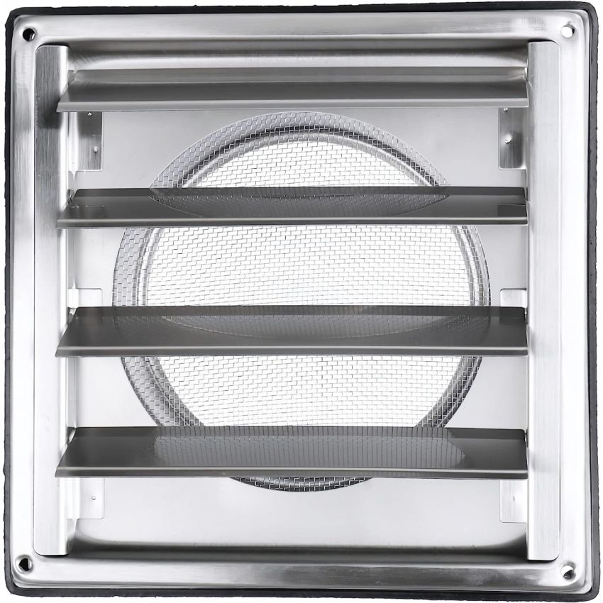 DOMUX DMX-125-SMS-W Grille Ventilation Inox 125 mm pour Hotte, Extracteur et Sèche-Linge - Filet Anti Insectes - Anti-Retour - Résistance Intempéries - 185x185mm - DN125