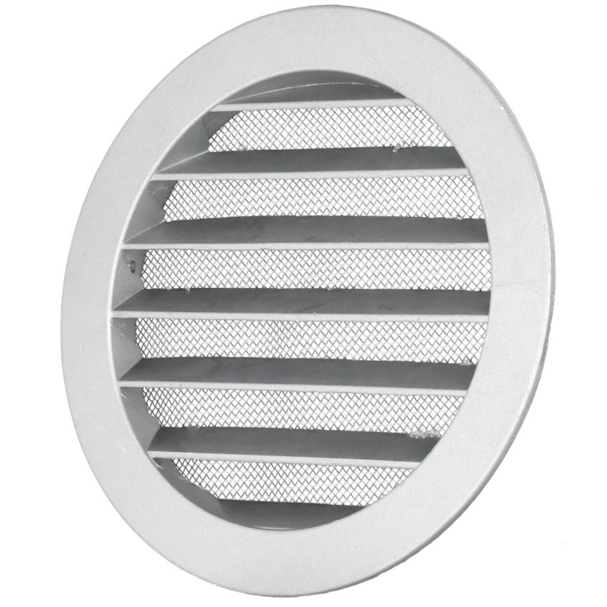 DOMUX DMX-100-CLE-W Grille de Ventilation Ronde 100 mm en Fonte d'Aluminium - Filet Anti Insectes - Durable et Résistante aux Intempéries - Extérieure/Intérieure - DN100
