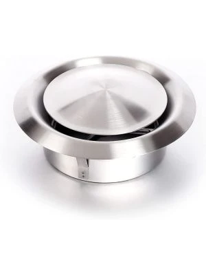 Bouche VMC 150 mm en acier inoxydable brossé - Réglable - Inox 304 - Extraction/Insufflation - Pour conduit VMC et hotte - Installation mur ou plafond