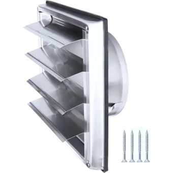 Grille de Ventilation Inox 100 mm pour Hotte, Extracteur et Sèche-Linge - Lames Mobiles Anti-Retour - Résistance aux Intempéries - 148x148mm - DN100